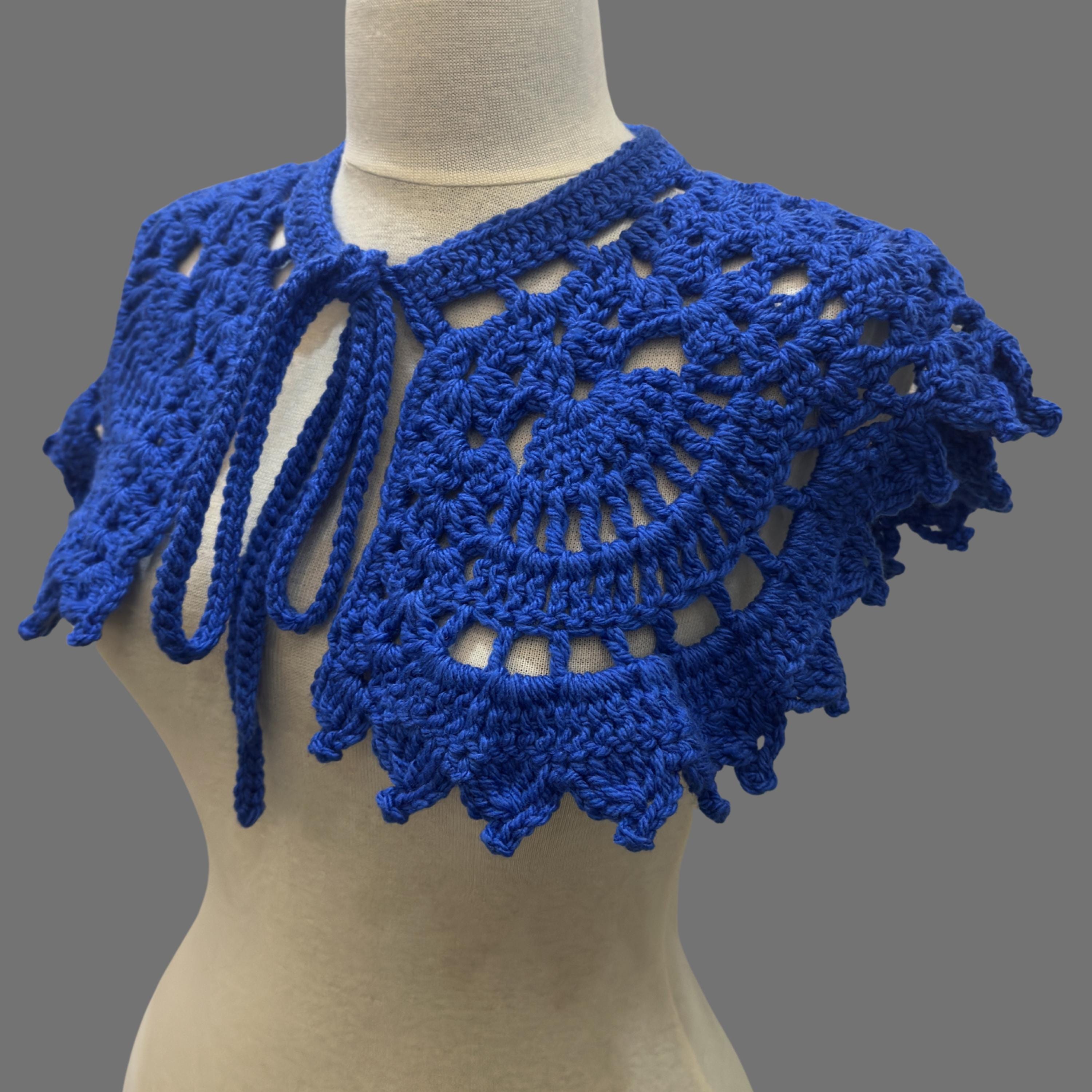 Handmade Royal Blue Crochet Collar, Detachable Knit Lace Peter Pan