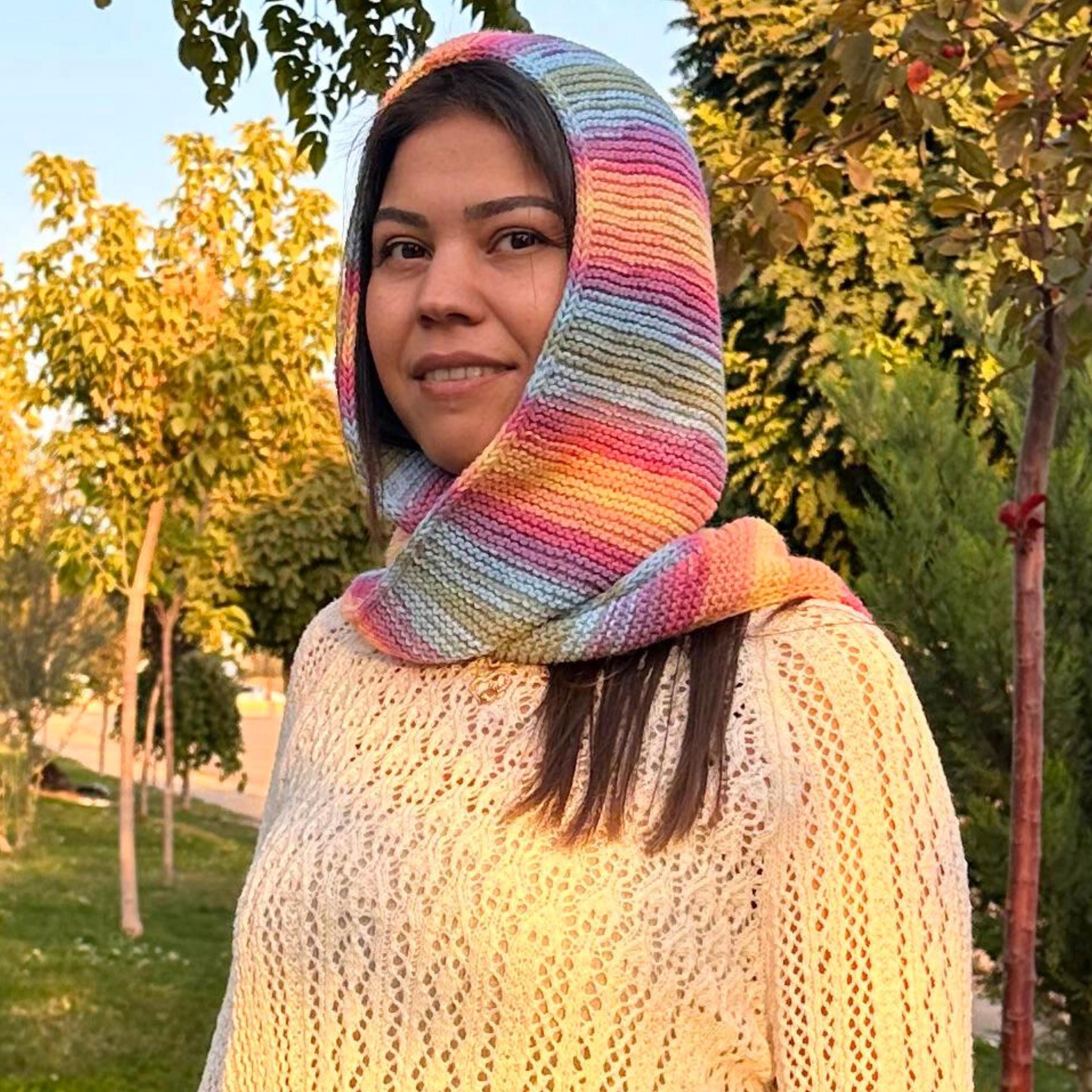 Handmade Rainbow Knit Hooded Scarf - Etsy display picture 3