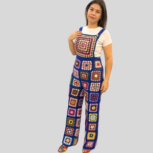Handmade Crochet Granny Square Overalls: Boho Hippie Jumpsuit,Boho Festival Outfit, Pants,Christmas