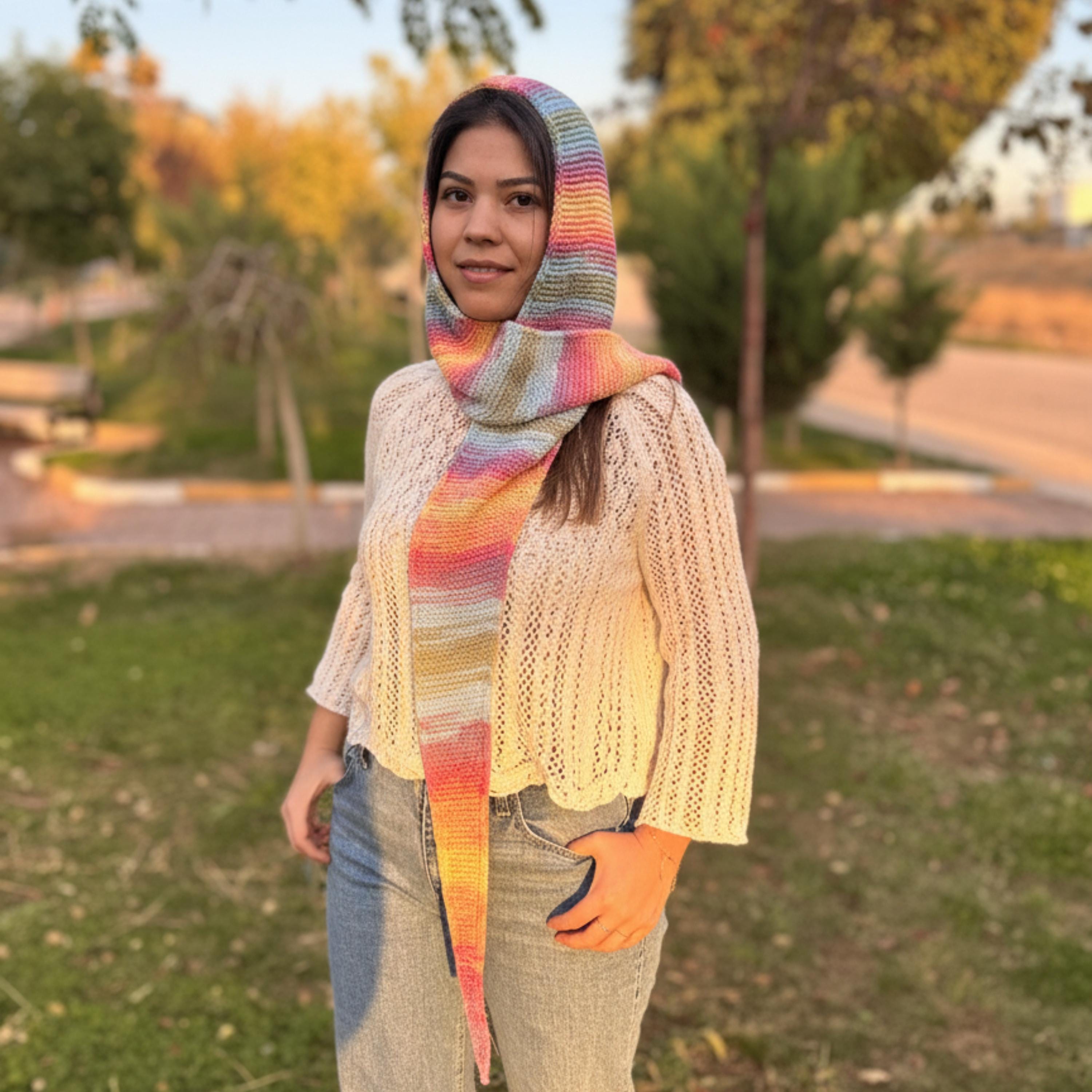 Handmade Rainbow Knit Hooded Scarf - Etsy display picture 1