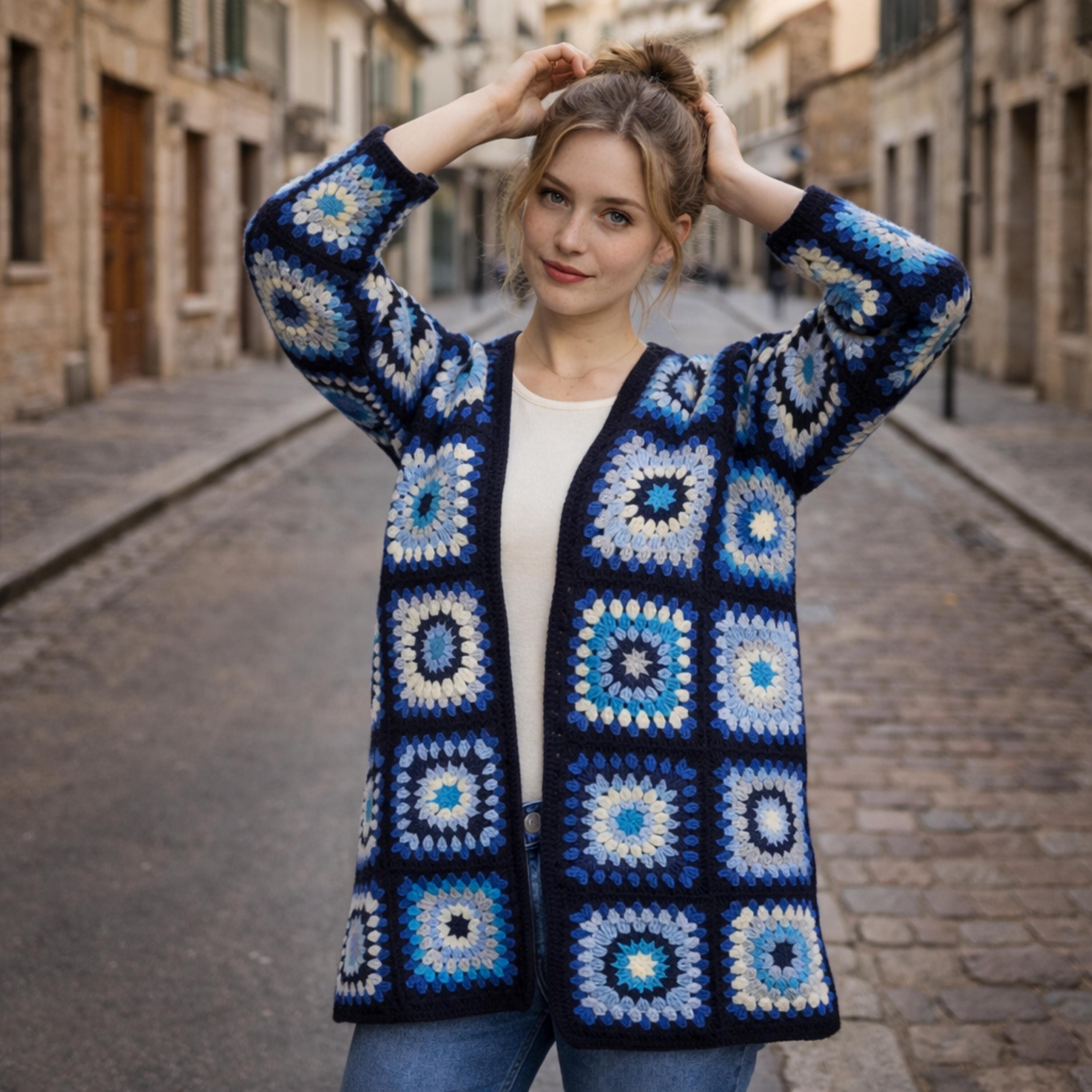 KAIKO 青 カーディガン CROCHET BLOUSON KAIKO 青 カーディガン