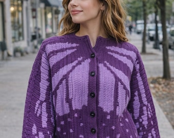 Handmade Crochet Butterfly Cardigan – Vintage Boho Purple Knitted