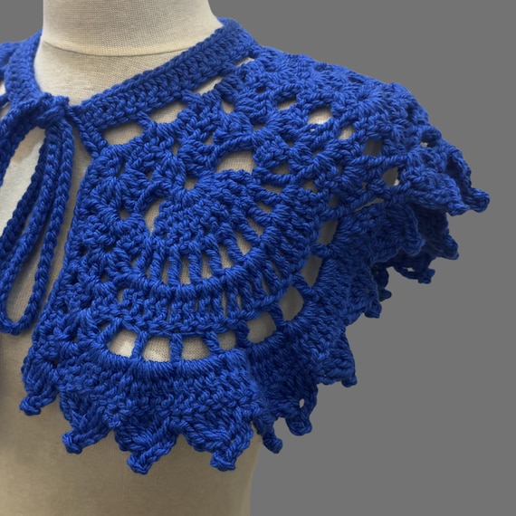 Handmade Royal Blue Crochet Collar, Detachable Knit Lace Peter Pan