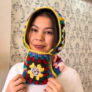 Crochet Balaclava,Granny Square Balaclava,Crochet Ski Mask,Winter Warm Hat,Crochet Hoodie,Custom Gift,Vintage Style Hat,Knitted Balaclava