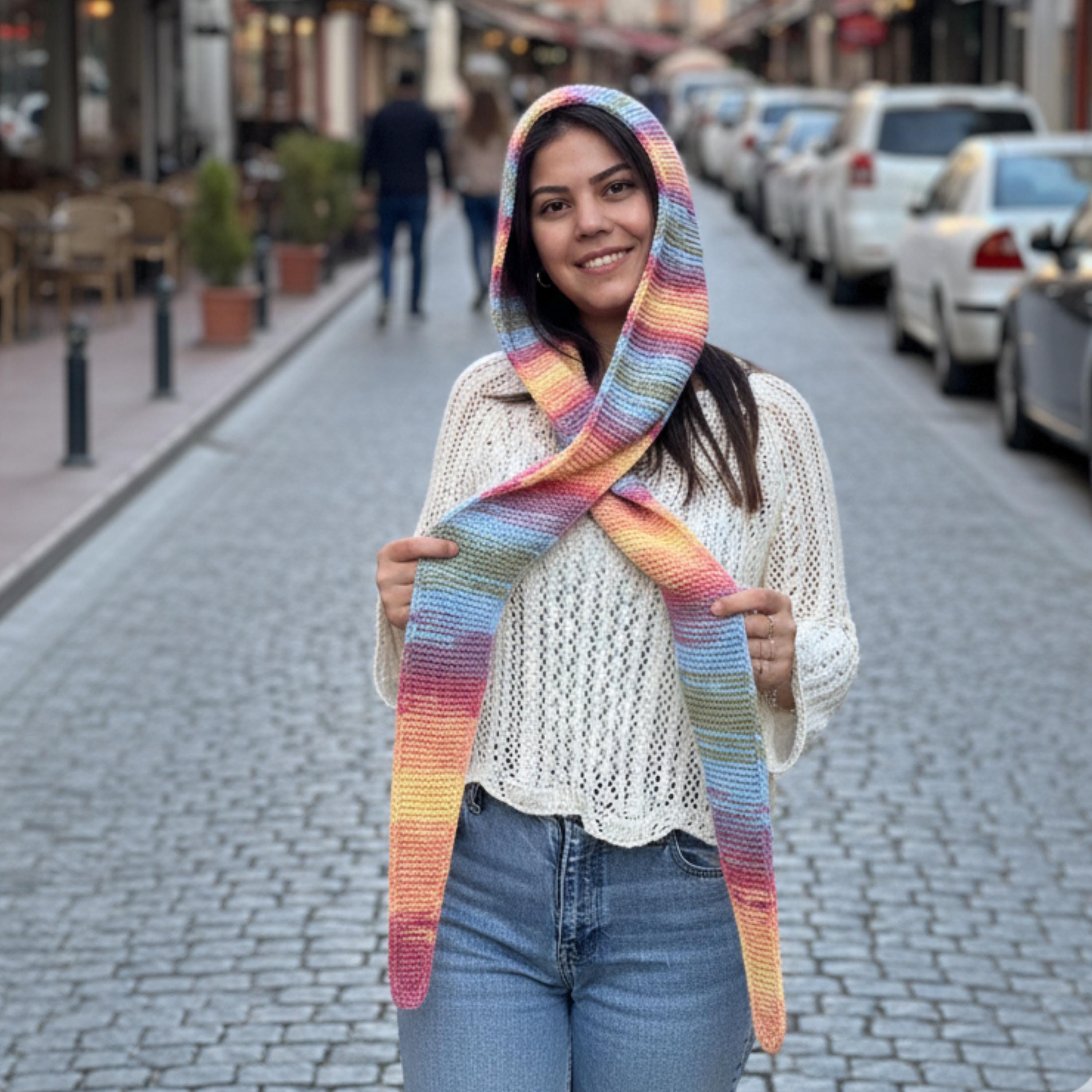 Handmade Rainbow Knit Hooded Scarf - Etsy display picture 2