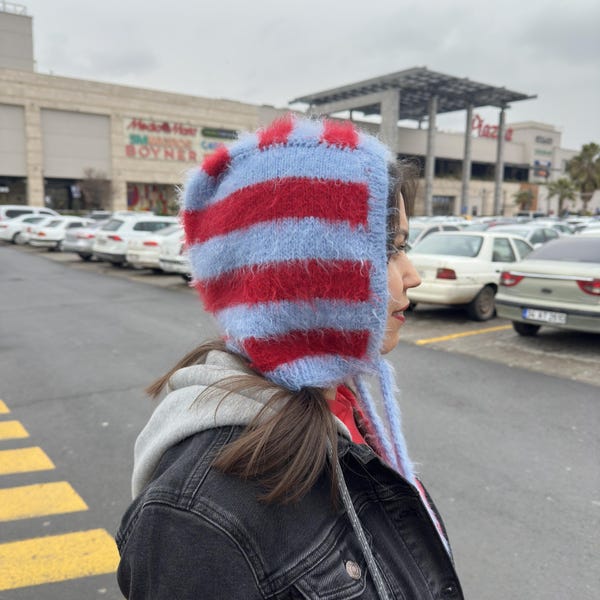 Crochet Balaclava,Handmade Bonnet, Handknit Balaclava,Red Balaclava,Knit Bonnet,Blue Bonnet,Mohair Bonnet,Custom Gift,For Her Gift