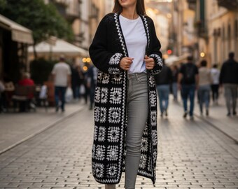 Crochet Granny Square Cardigan: Bohemian Hippie Style