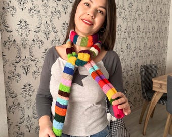 Handmade Knitted Wool Scarf:Colorful Striped Winter Neck Warmer