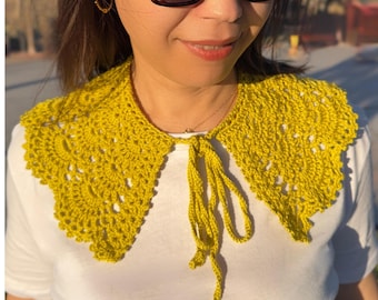 Colletto all'uncinetto, colletto in pizzo staccabile verde oliva fatto a mano, stile boho chic, accessorio lavorato a maglia d'ispirazione vintage