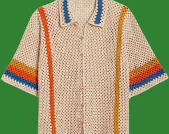 Crochet For Men Shirt,Comfortable Knitting for All Gender,Vintage Shirts for Men,Hippie Shirt,Summer Shirt,Father&#39;s Day,Custom Gift
