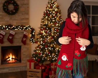Handmade Crochet Red Christmas Shawl