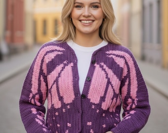 Custom Butterfly Wing Crochet Cardigan, Fairycore Boho Knit
