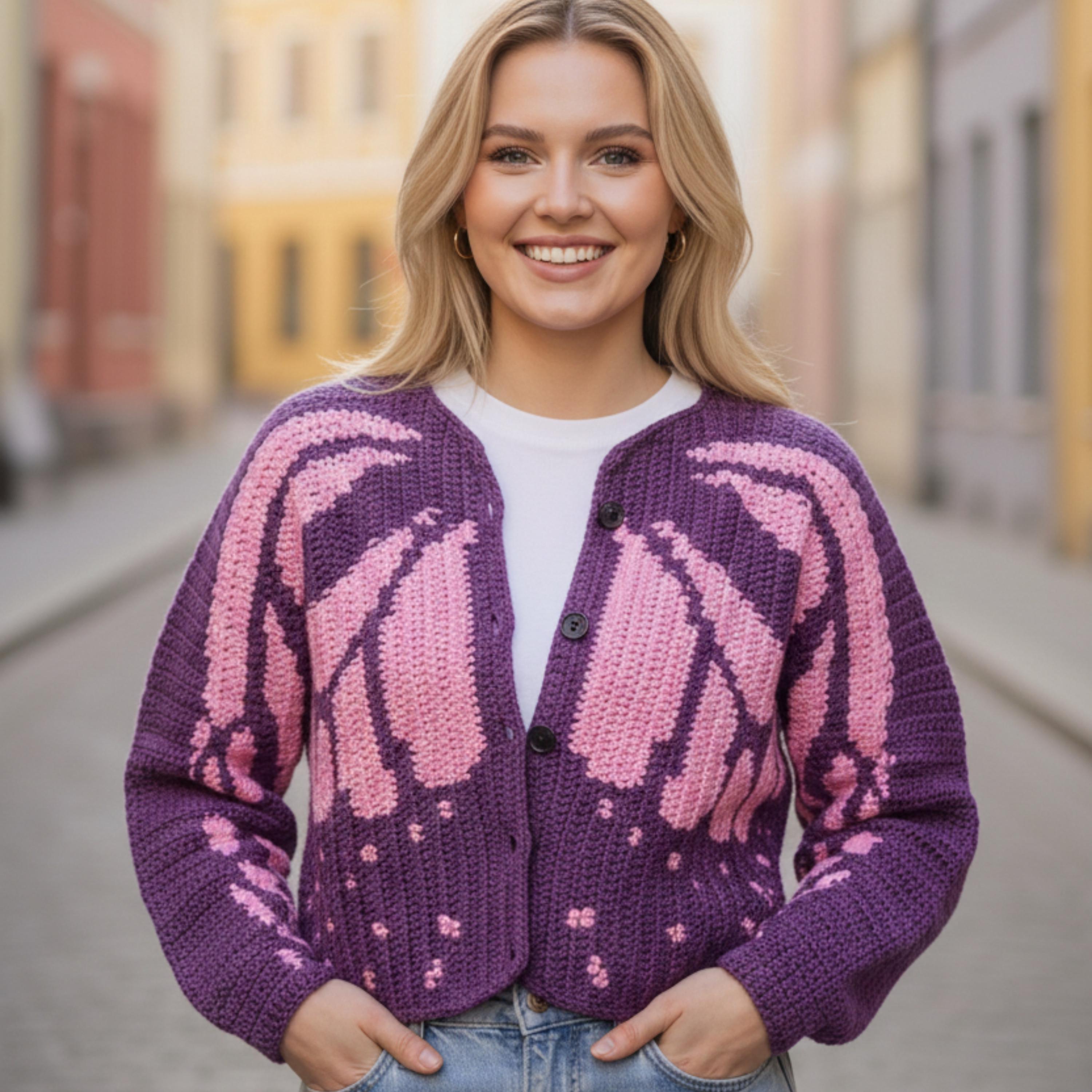 Custom Butterfly Wing Crochet Cardigan, Fairycore Boho Knit