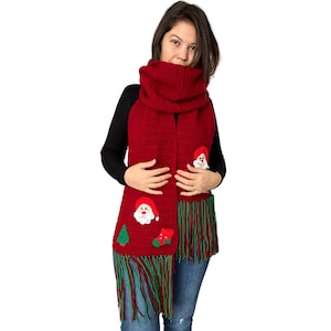Handmade Crochet Christmas Scarf:Red Holiday Neck Warmer