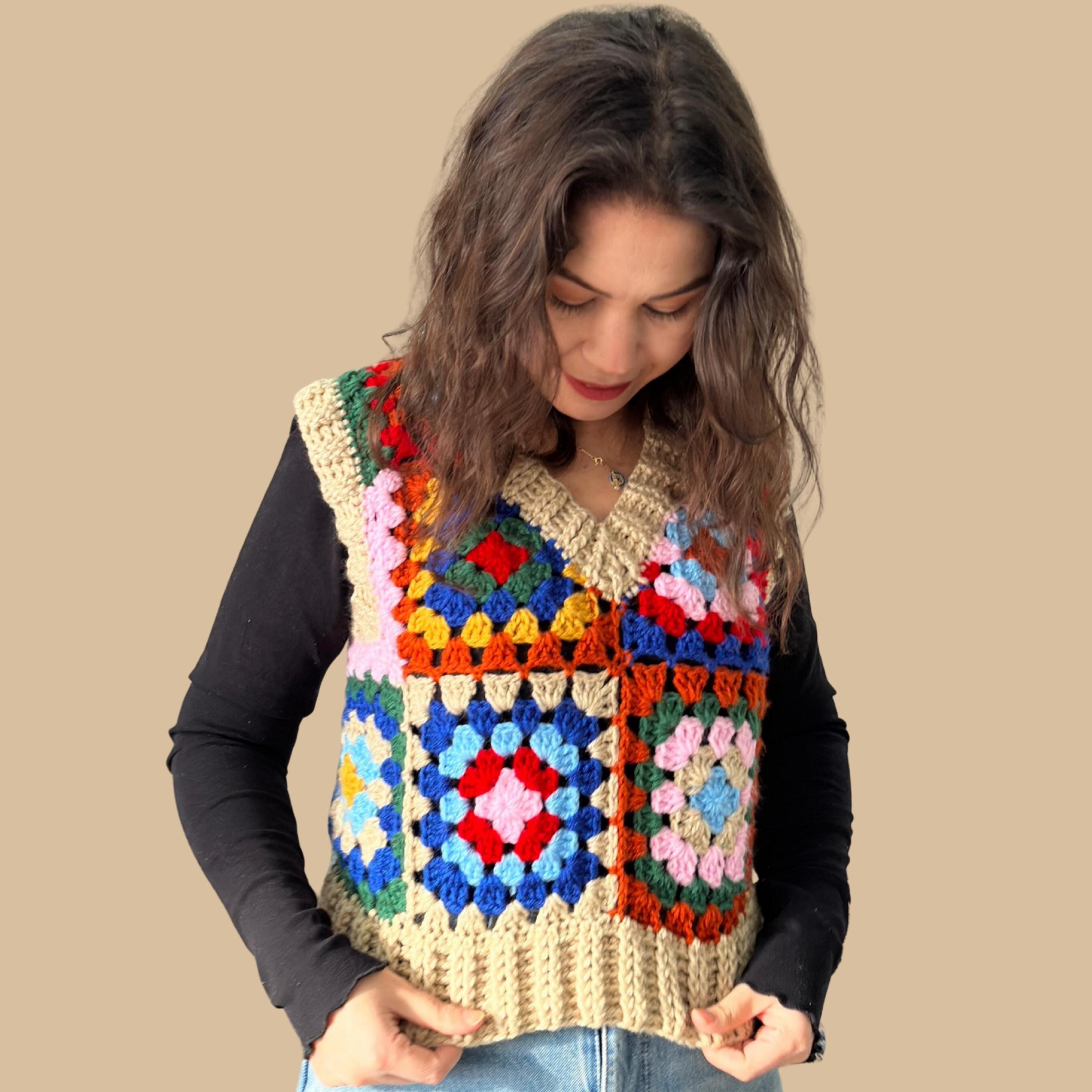 Hand Knit Crochet Granny Square Vest, Boho Festival Clothing - Etsy