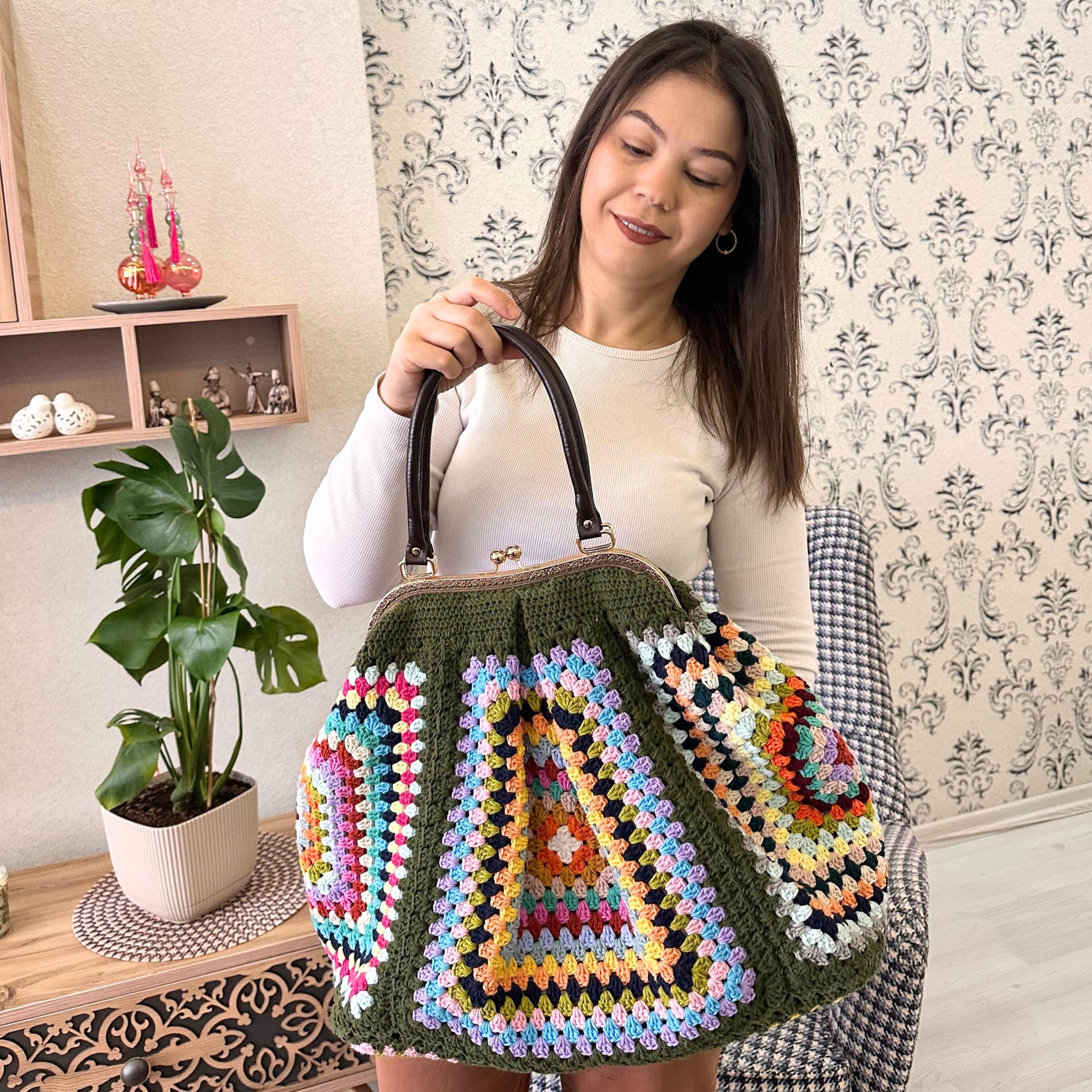 Crochet Bag With Kiss Lock Metal Frame,crochet Bauletto,vintage