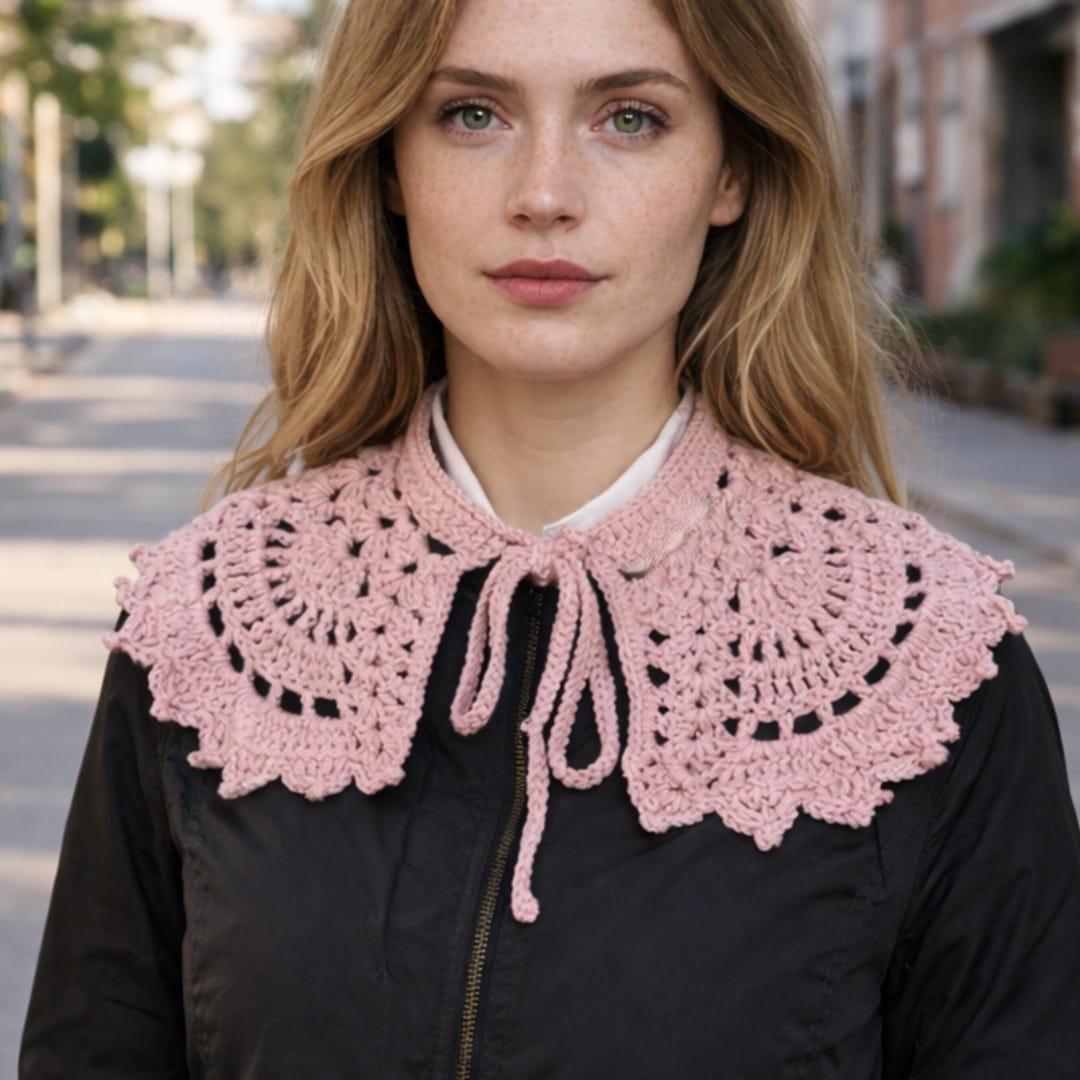 Handmade Crochet Detachable Muted Pink Collar, Vintage Lace Peter
