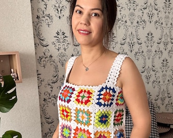 ハンドメイド マルチカラータンクトップ