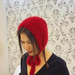 Crochet Balaclava, Handmade Bonnet, Handknit Balaclava, Red Balaclava, Knit Bonnet,Red Bonnet, Mohair Bonnet, Valentines Day Gift
