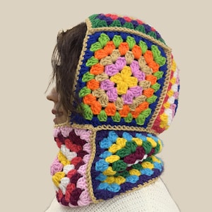 Crochet Balaclava,Granny Sguare Balaclava,Crochet Ski Mask,Winter Warm Hat,Crochet Hoodie,Custom Gift,Vintage Style Hat,Knit Balaclava