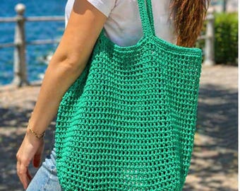 Bolso de mercado francés de ganchillo hecho a mano - Bolso de hombro grande estilo boho - Bolso de playa y de compras ecológico