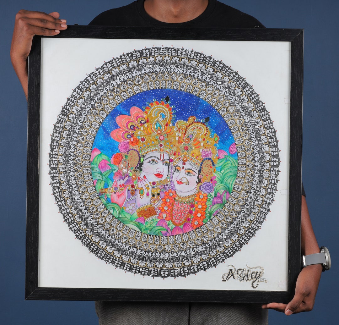 Radha Krishna Mandala Art Franmed Folk Ilusttation Artwork Etsy