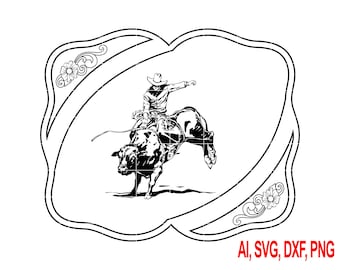 Archivo de grabado de hebilla de cinturón de jinete de toros (descarga digital)