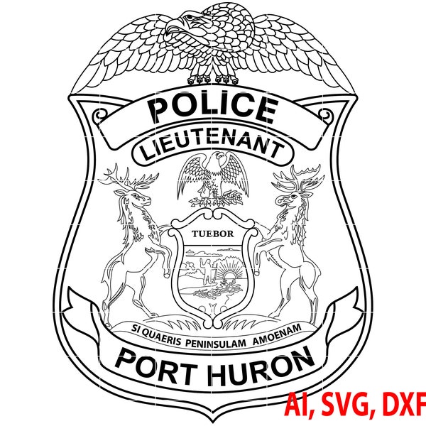 Police Badge, Port Huron Police Lieutenant Badge, Logo, Seal, Custom, Ai, Vector, SVG, DXF, PNG, Digital