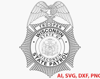 Insignia de Patrulla Estatal de Wisconsin, logotipo, sello, personalizado, Ai, vector, SVG, DXF, PNG, digital