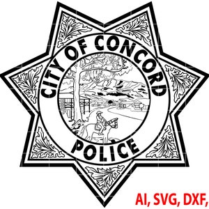 City of Concord Police Badge, Logo, Seal, Custom, Ai, Vector, SVG, DXF, PNG, Digital