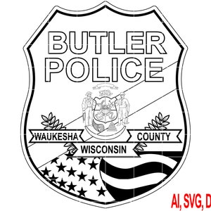 Butler Police Badge Vector Art, Ai,SVG, DXF, PNG, Digital Files