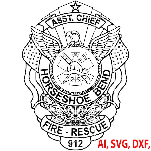 Horseshoe Bend Fire Rescue Badge, Logo, Seal, Custom, Ai, Vector, SVG, DXF, PNG, Digital