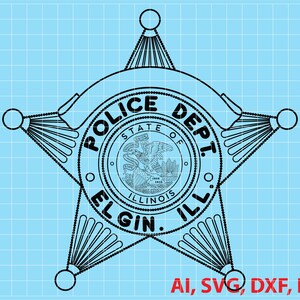 State of Illinois Elgin Ill Police Badge, Logo, Seal, Custom, Ai, Vector, SVG, DXF, PNG, Digital