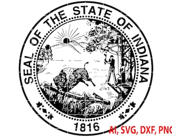Svg Great Seal of the State of Indiana Badge, Logo, Seal, Custom, Ai, Vector, SVG, DXF, PNG, Digital