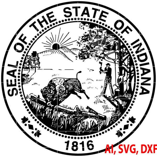 Svg Great Seal of the State of Indiana Badge, Logo, Seal, Custom, Ai, Vector, SVG, DXF, PNG, Digital