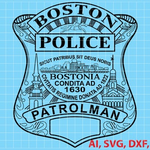 Boston Patrolman Police Badge, Logo, Seal, Custom, Ai, Vector, SVG, DXF, PNG,
