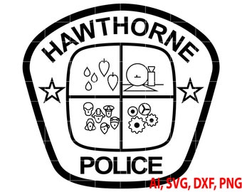 Placa de policía de Hawthorne, logotipo, sello, personalizado, Ai, vector, SVG, DXF, PNG, digital