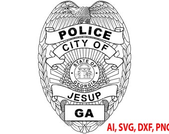 State of Georgia City of Jesup Police Badge, Logo, Seal, Custom, Ai, Vector, SVG, DXF, PNG, Digital