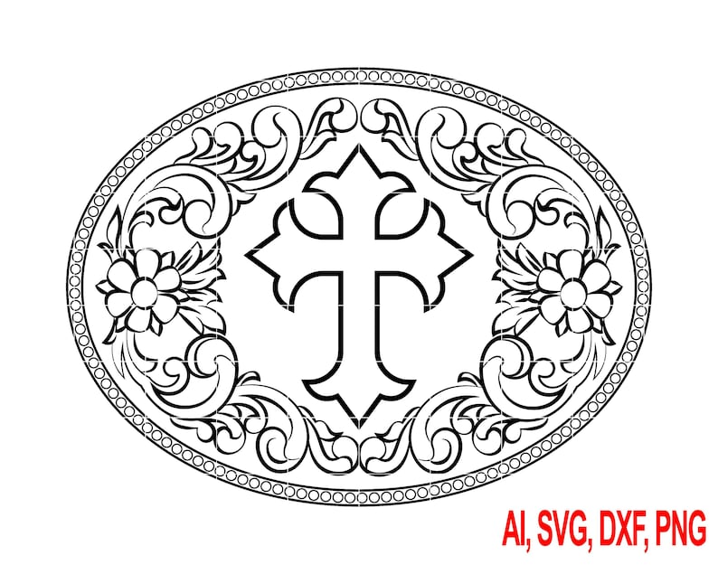 Western Scrollwork Cross Belt Buckle Engraving File (svg, Dxf, Png, Ai ...
