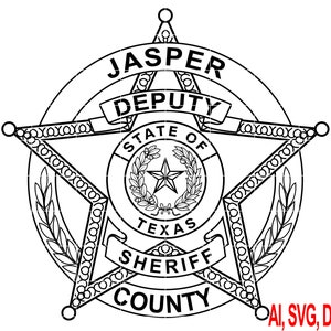 State of Texas Jasper County Sheriff Badge Vector Art, Ai,SVG, DXF, PNG, Digital Files