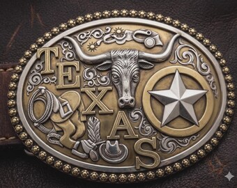 Hebilla de cinturón Texas Longhorn SVG / Diseño vectorial de vaquero de la estrella solitaria