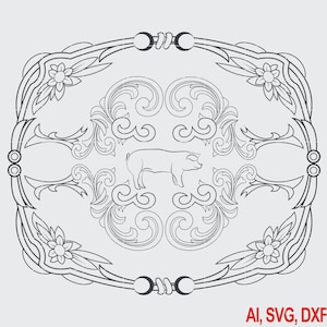 Pig Belt Buckle SVG, Ornate Western Hog Buckle Design for Laser Engraving