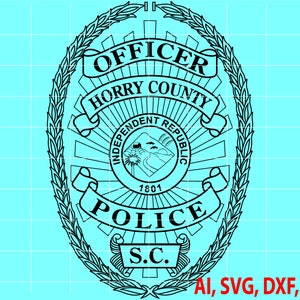 Horry County Police Officer Badge, Logo, Seal, Custom, Ai, Vector, SVG, DXF, PNG, Digital