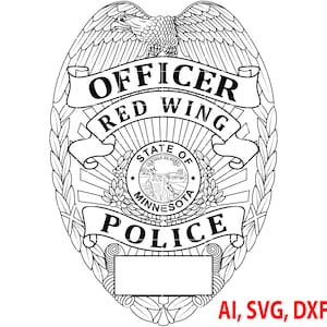Police Badge, State of Minnesota Red Wing Police Officer Badge, Logo, Seal, Custom, Ai, Vector, SVG, DXF, PNG, Digital