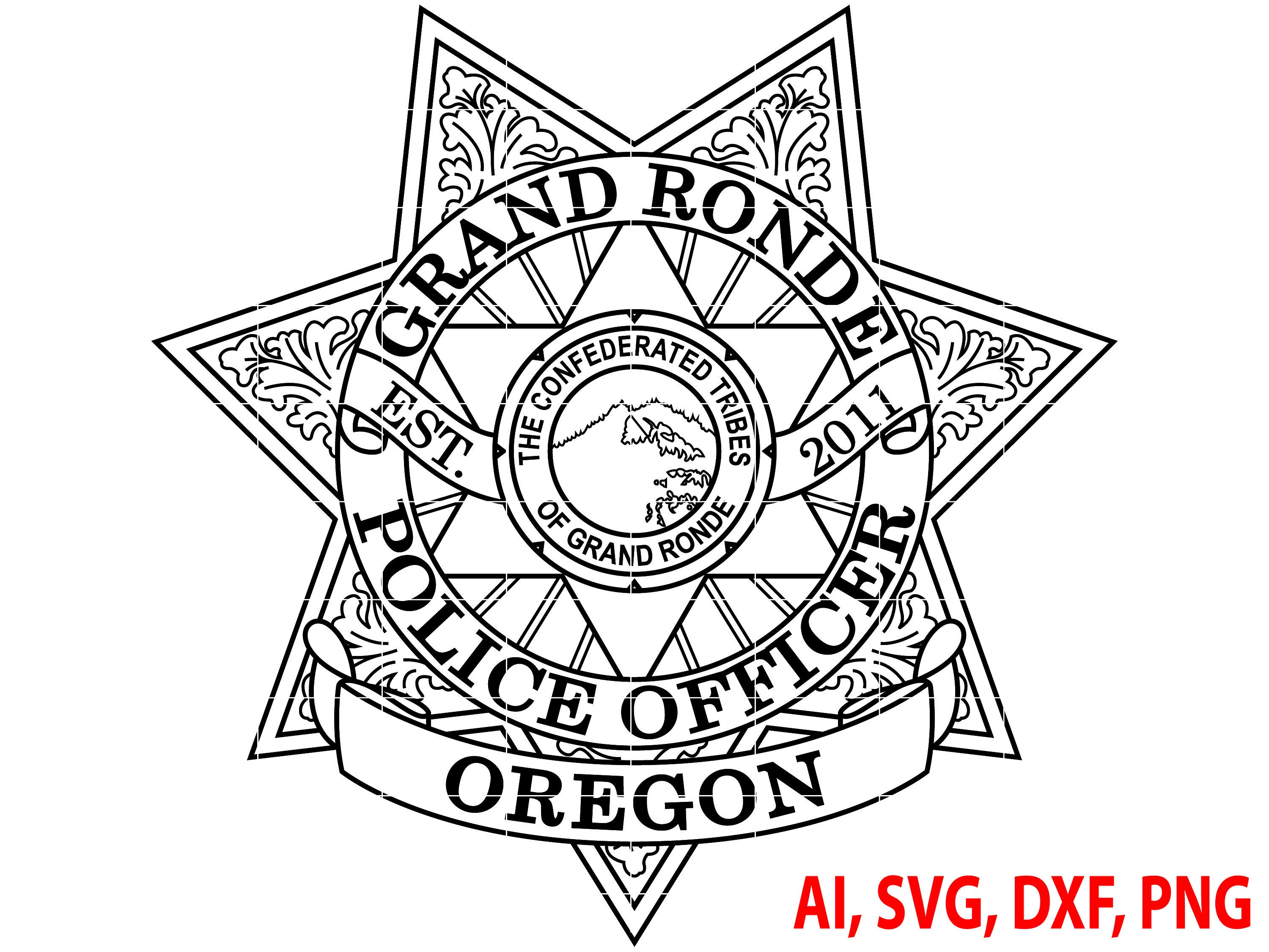 Grand Ronde Police Officer Badge, Logo, Seal, Custom, Ai, Vector, SVG