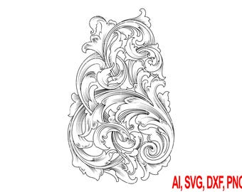 Archivo de corte láser con volutas ornamentales (cnc, svg, dxf, png, ai)