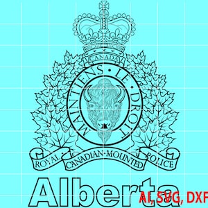 警察バッジ、アルバータ州のカナダ王立騎馬警察のバッジ、ロゴ、シール、カスタム、Ai、ベクター、SVG、DXF、PNG、デジタル