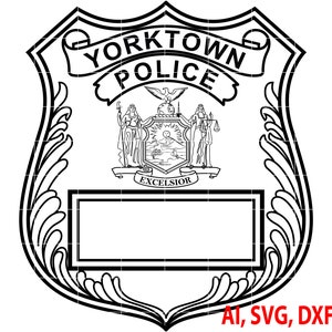 Police Badge, City of Yorktown Police Badge, vector file for CNC Router, vinyl, plasma, xcarve, vcarve, Cricut, Ezecad,Fiber laser, etc.