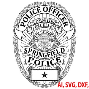 Springfield Police Officer Badge, Logo, Seal, Custom, Ai, Vector, SVG, DXF, PNG, Digital
