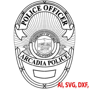 Arcadia Police Officer Badge, Logo, Seal, Custom, Ai, Vector, SVG, DXF, PNG, Digital